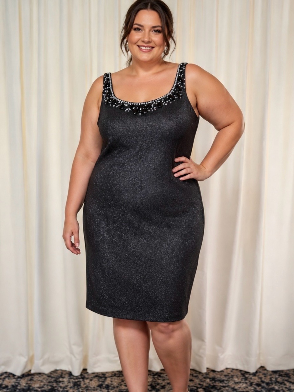 NWT Carmen Marc Valvo Embellished Metallic Sheath Dress in Gray / Silver Size 16